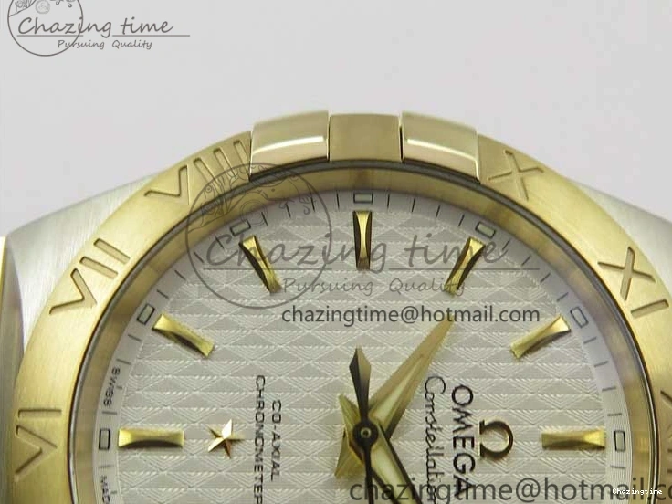 0303 Constellation 38mm SS YG VSF 1:1 Best Edition White Textured Dial on SS YG Bracelet A8500 Super Clone Upgraded 7922